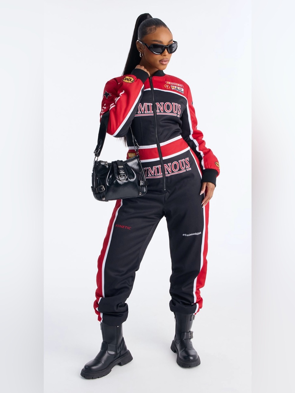 Sporty Blue & Red Graphic Zip-Front Jumpsuit